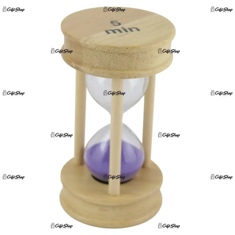 Clepsidra din lemn cu nisip colorat, 5 minute -